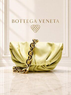 Authentic Bottega Veneta The Chain Pouch Green Leather Shoulder Bag